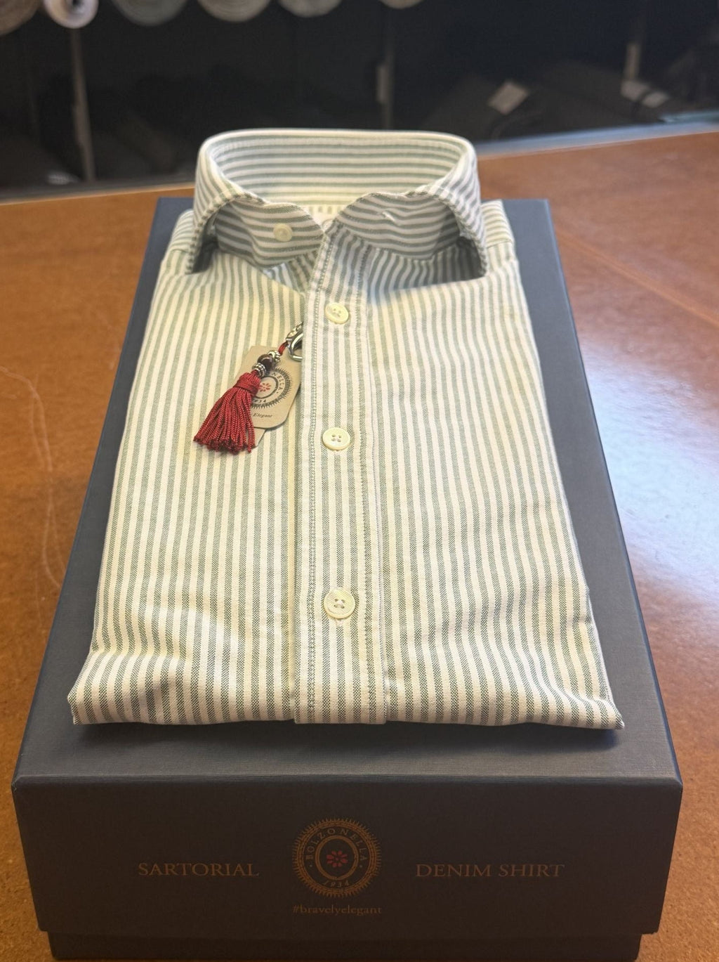 Camicia-righe-biancoverde-Norton-5000/4203-piegata