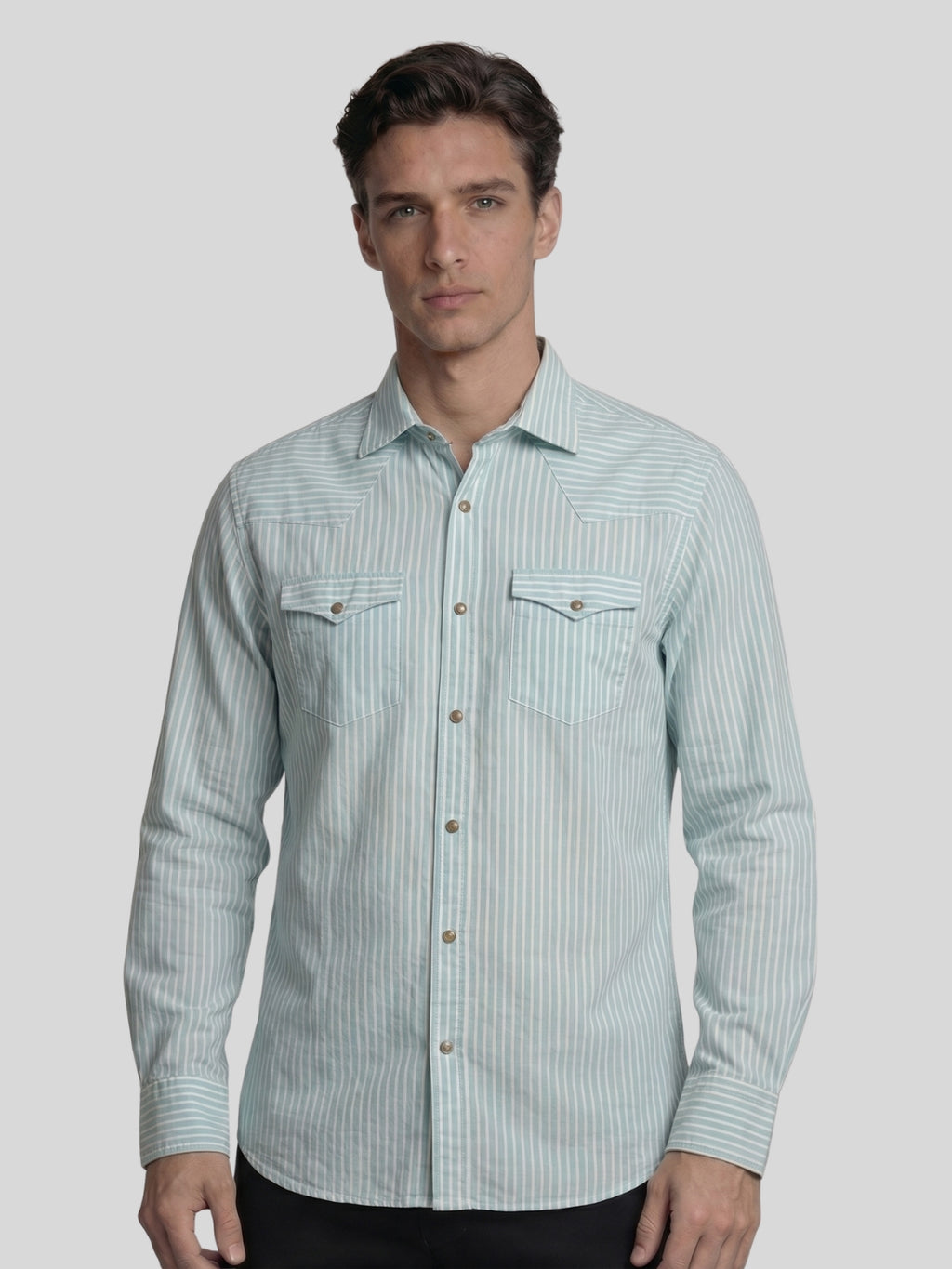 Camicia-righe-verdeacqua-Baddy-3108/01-primopiano